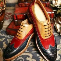 Handmade Men's Casual Shoes, Men's Multi Color Leather Wing Tip Casual Shoes - Thumbnail 1