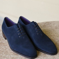 Handmade Men's Casual Shoes, Men's Blue Suede Lace Up Casual Shoes - Thumbnail 1