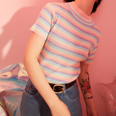 Pastel stripe knit top