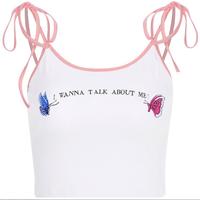 Butterfly Embroidery Lace up Tank Top - Thumbnail 4