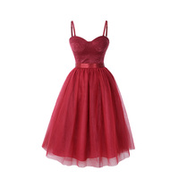 Burgundy velvet tulle short prom dress, homecoming dress - Thumbnail 3
