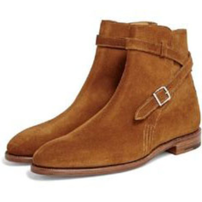 Handmade men's jodhpurs boot, men's tan brown color suede jodhpurs buckle fashion boot - Thumbnail 4