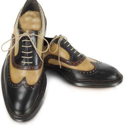 Handmade men's wing tip shoes, men's beige black leather wing tip lace up shoes. - Thumbnail 4
