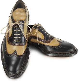 Handmade Men's Wing Tip Shoes, Men's Beige Black Leather Wing Tip Lace Up Shoes.