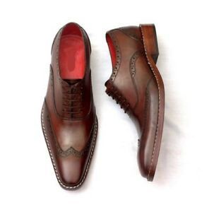 Handmade Men's Casual Shoes, Men's Dark Brown Leather Wing Tip Formal Shoes.