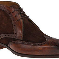 Handmade Men's Chukka Boot, Men's Brown Black leather & Suede lace Up Chukka Boot - Thumbnail 1