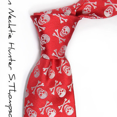 Red skull and bone necktie - high quality woven silk