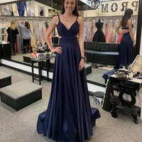 Dark Navy Long Prom Dresses for Women - Thumbnail 1
