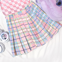 Harajuku new gradient pink plaid pleated skirt - Thumbnail 2