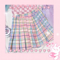 Harajuku new gradient pink plaid pleated skirt - Thumbnail 1