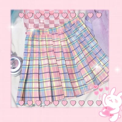 Harajuku new gradient pink plaid pleated skirt