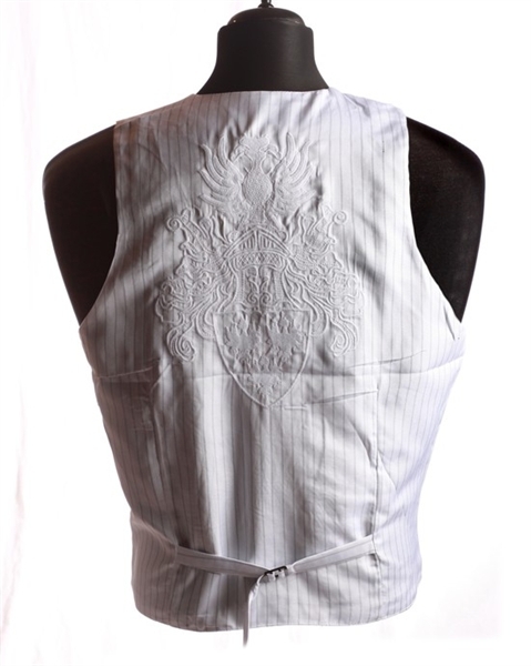 White Embroidered Pinstripe Vest Waistcoat