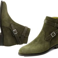 Handmade Men's Ankle Boot, Men's Dark Green Suede Buckle Casual Fashion Boot. - Thumbnail 1