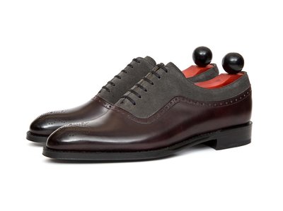 Handmade Men's Casual Shoes, Men's Burgundy Black Color Leather & Suede Lace Up Casual Shoes.