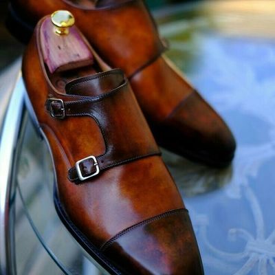 Handmade men's monk shoes, men's two tone leather double monk strap casual shoes. - Thumbnail 4