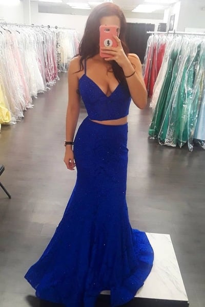 Sexy Two Piece Mermaid Prom Dresses with Lace