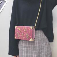 Star Moon Embroidery Velvet Box Chain Shoulder Bag - Thumbnail 3