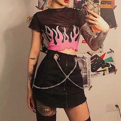 Flame Printed Mesh Top