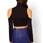 Long Sleeve Cut out Shoulder Crop Top - Thumbnail 2