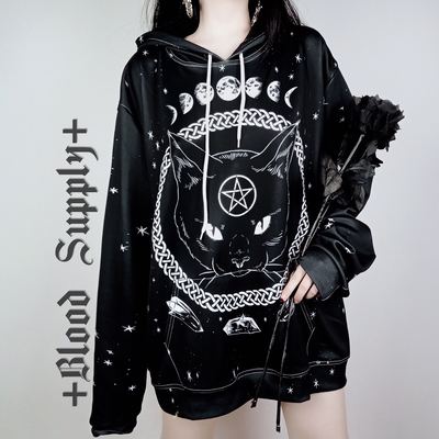 New cute cat dark power star stone fallen dark five-pointed star hoodie