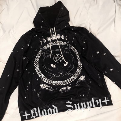 New cute cat dark power star stone fallen dark five-pointed star hoodie