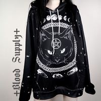 New cute cat dark power star stone fallen dark five-pointed star hoodie - Thumbnail 3
