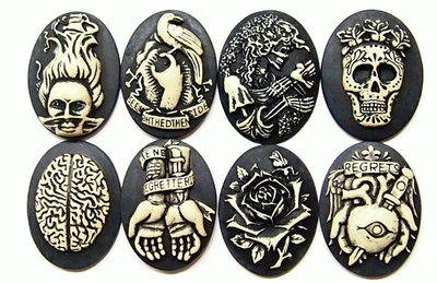 8 Different Gothic 40 mm X 30 mm Cameos, Pirates, Zombies, Cool Creepy Items