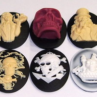 10 Different 40x30 mm Cameos, Gothic Skulls, Gun n Roses, Plus Zombies, Unset in All Colors - Thumbnail 4