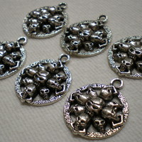 6 of 27 mm Round 8 Sided Gothic Skull Antique Silver Plated Pendants - Thumbnail 2