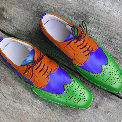 Handmade multi color leather shoes, dress leather shoes red green blue shoes - Thumbnail 4