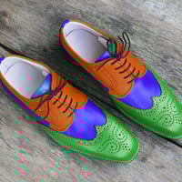 Handmade Multi Color Leather Shoes, Dress Leather Shoes Red Green Blue Shoes - Thumbnail 2