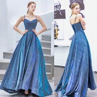 Blue sweetheart neck long prom dress, simple evening dress - Thumbnail 3