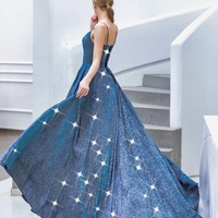 Blue sweetheart neck long prom dress, simple evening dress - Thumbnail 1