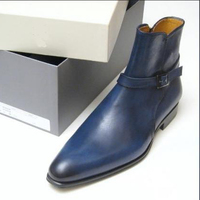 Handmade Men's Jodhpurs Boot, Men's Blue Black Tone Leather Casual Buckle Boot - Thumbnail 1