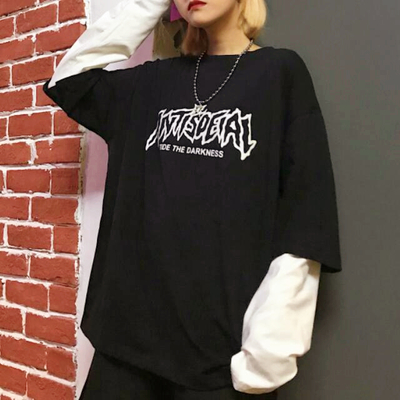 Tide the Darkness Letters Print Patchwork T-shirt