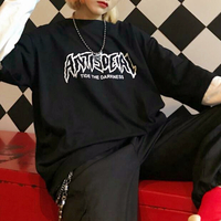 Tide the Darkness Letters Print Patchwork T-shirt - Thumbnail 1