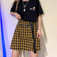 Checker Plaid Pocket A-line Skirt - Thumbnail 3