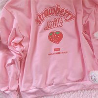 Harajuku Kawaii Strawberry Letter Print Pink Hoodie Top - Thumbnail 1