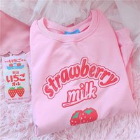 Harajuku Kawaii Strawberry Letter Print Pink Hoodie Top - Thumbnail 4