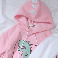 Cute Dinosaur Pattern Hooded Sweatshirt Pullover - Thumbnail 3