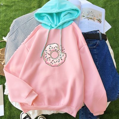 Casual kawaii doughnut pattern hooded sweatshirt