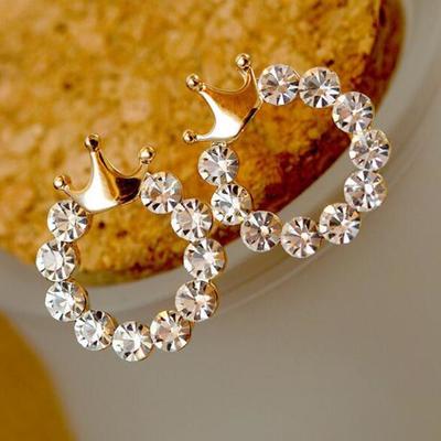Crystal round crown earrings - Thumbnail 5