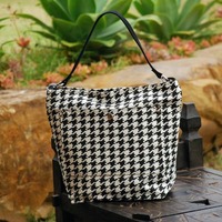 Zippered Hobo - B&W Houndstooth - Thumbnail 1