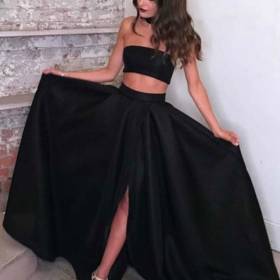 Two piece black split side long prom dresses under 100 - Thumbnail 3