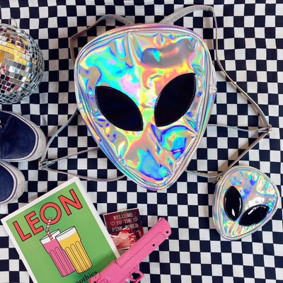 Holographic alien backpack / clutch bag