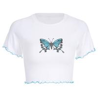 Butterfly Printed Flounce Short Sleeve Top - Thumbnail 3