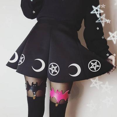 Gothic Star Moon Printed A-line Skirt