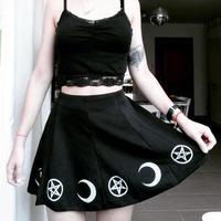 Gothic Star Moon Printed A-line Skirt - Thumbnail 1