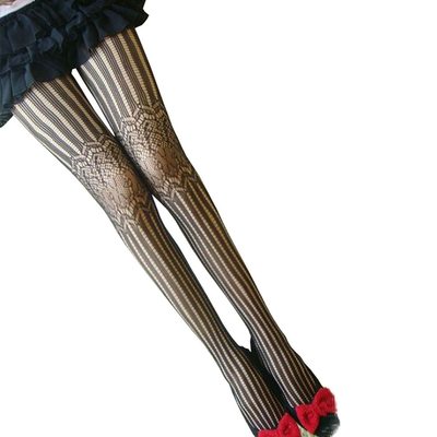 Sexy geometric pattern lace stockings in black and beige - Thumbnail 2