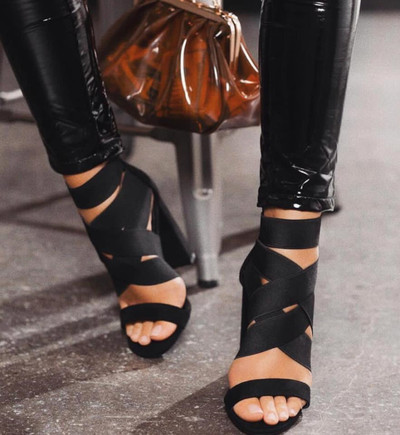 Black Summer High Heels Bandage Sandals